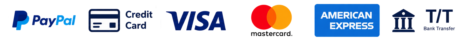 Visa, Mastercard, American Express and PayPal