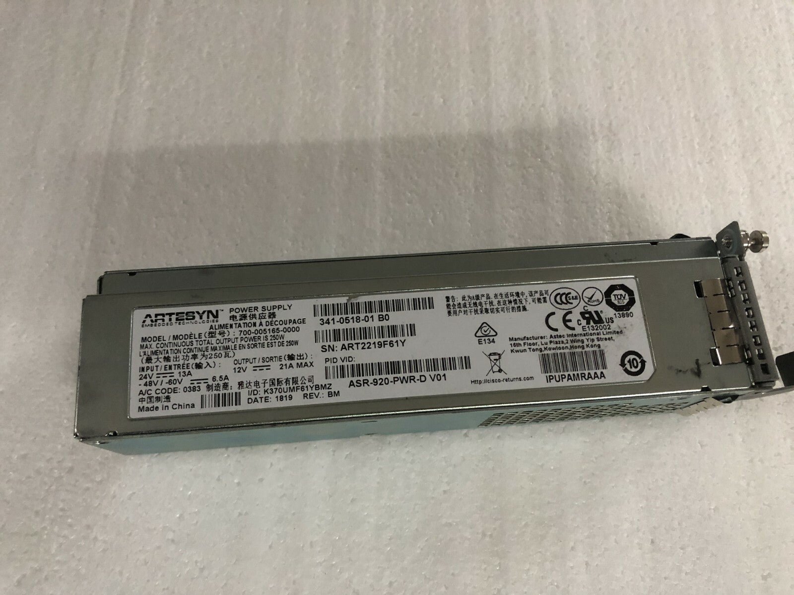 Cisco ASR-920-PWR-D 250W DC Power Supply 341-0518-01 ASR-920-24SZ-M /12SZ Tested - Image 2