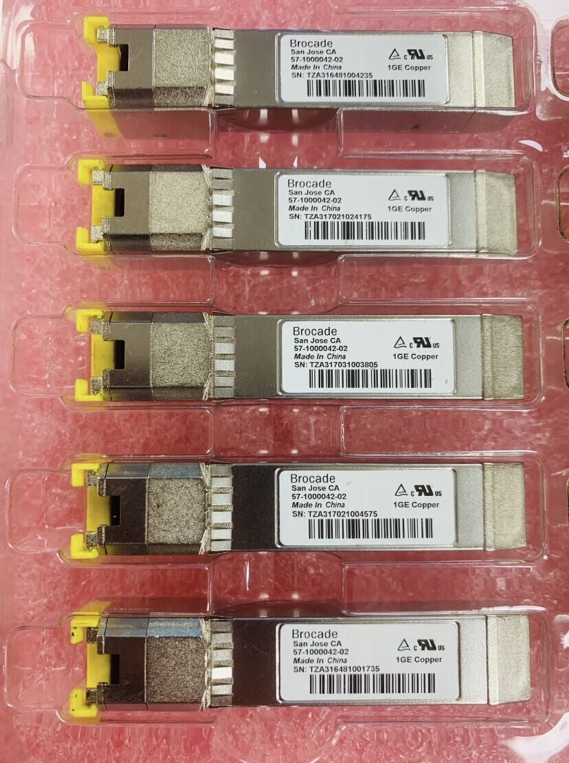Lot of 5 Brocade 57-1000042-01 02 1GE Copper Gigabit RJ-45 SFP TRANSCEIVER