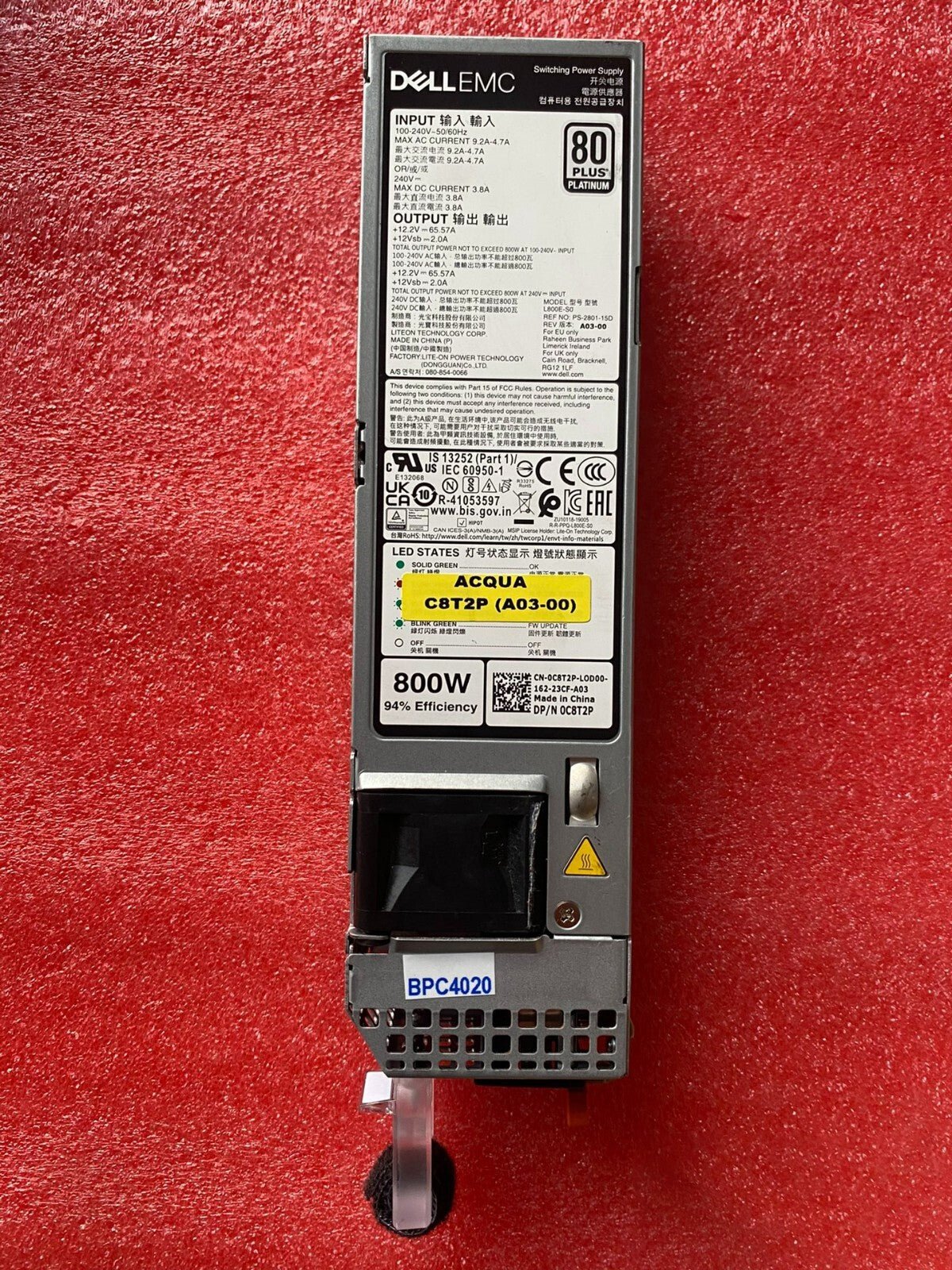 1PCS Dell R650/R750/R6525/R7525 800W Platinum Power Supply - 0MGPPC / 0C8T2P - Image 2